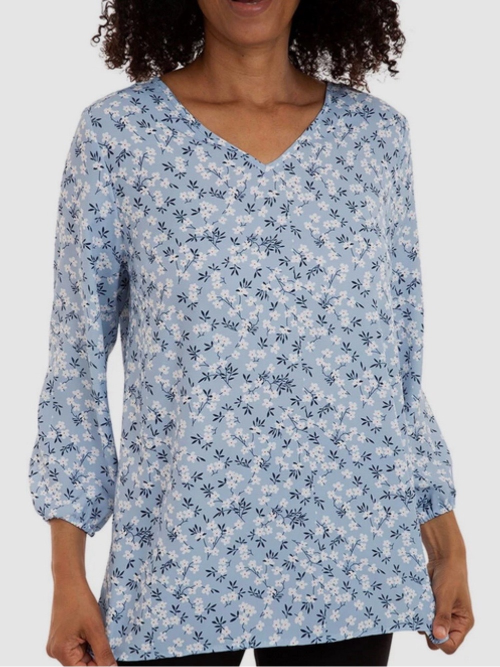 Mario Serrani Italy Women's V-Neck Tunic Top Light Blue Floral Size Large